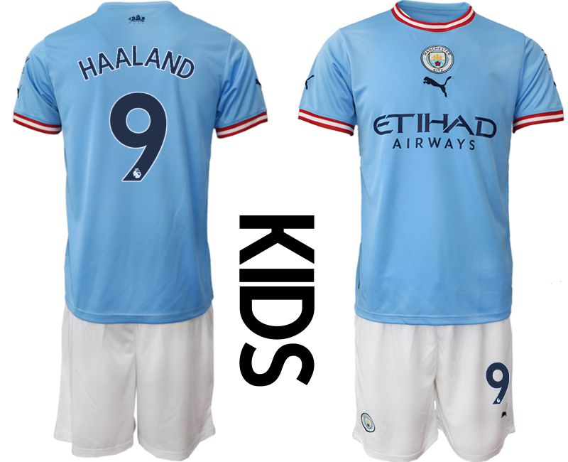 Youth 2022-2023 Club Manchester City home blue #9 Soccer Jersey